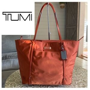 Tumi Voyageur Quintessential Q Tote bag in tangerine nylon/ leather trim